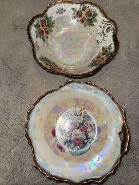 Vintage Trimont Ware Japan Lusterware Floral Porcelain Bowl Set Gold Gilt